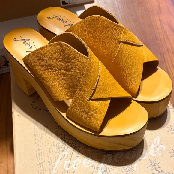 Free People Shoes - Free People Mustard Yellow Leather Mules